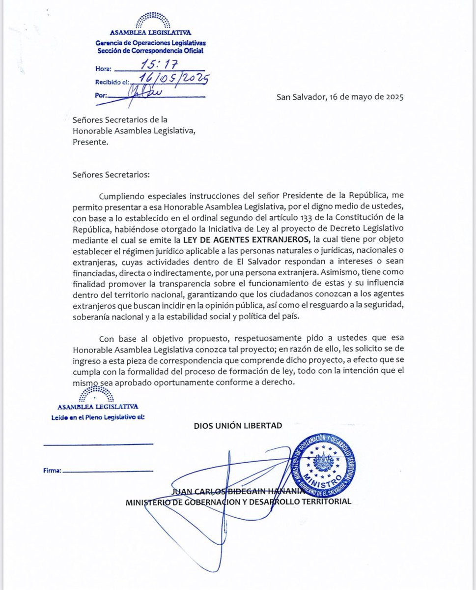 🔴#UltimaHora| El régimen de Bukele presenta a la Asamblea Legislativa la Ley de Agentes Extranjeros, que tasaría con un impuesto del 30% a organizaciones y personas naturales que operen en el país con fondos provenientes del exterior

El objetivo de la ley, según la moción, es
