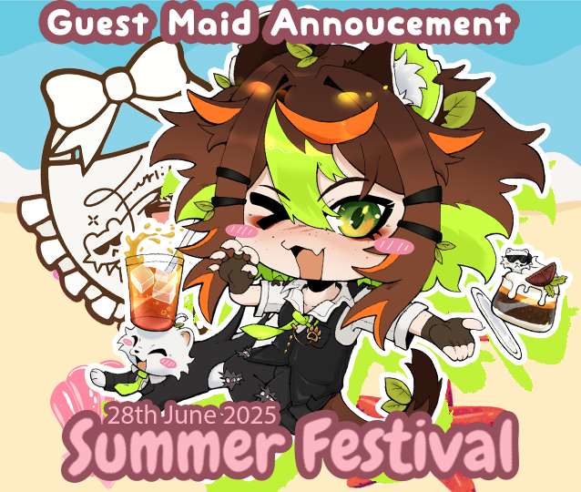 GUEST ANNOUCEMENT!
Sneaking into the MOE Mansion for 1 event ONLY, 
<a href="/FuriFerntail/">FURIRIRIRI!!!!! 🍃🩹 フリ</a> appears to cause HAVOC! 🍃
We're not sure how she managed to sneak into the MOE mansion but we won't question it for now 🩹
This in-person event is one of a kind so don't miss out!