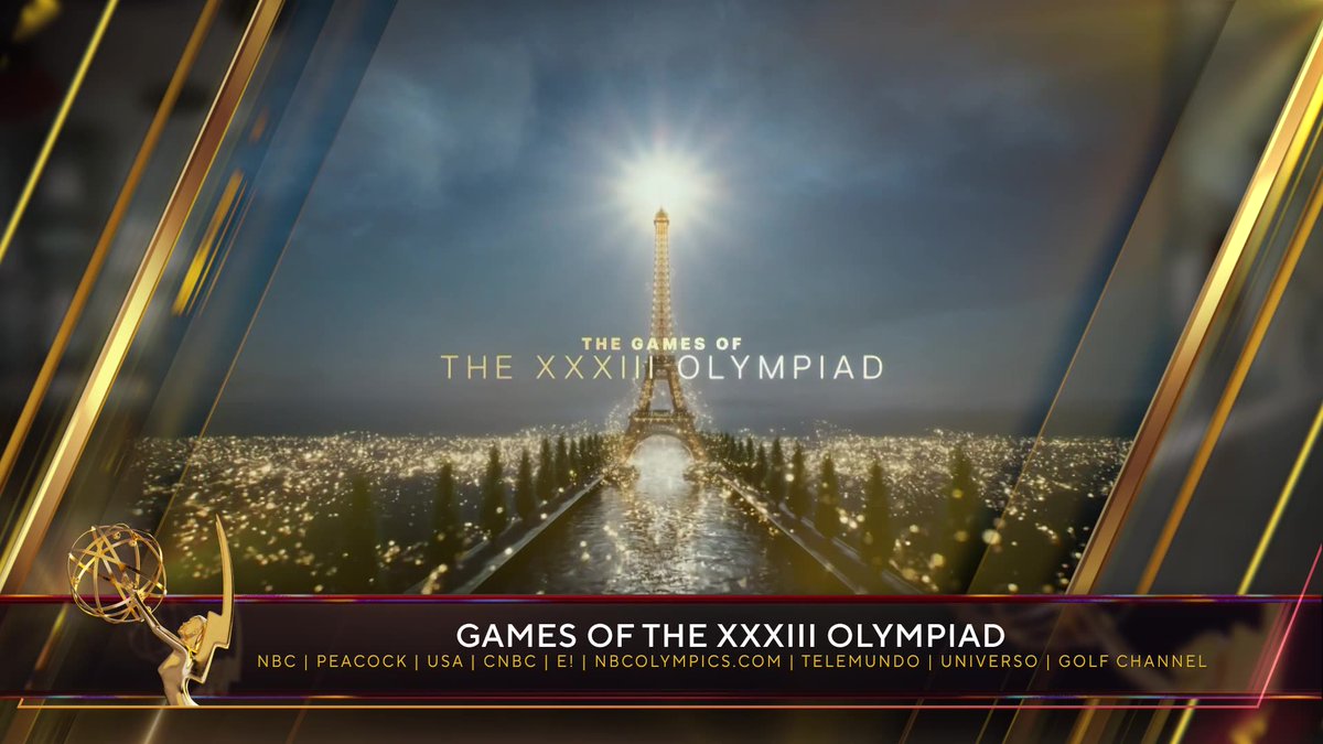 TheEmmys's tweet photo. The #SportsEmmys Award for Outstanding Graphic Design – Event/Show goes to Games of the XXXIII Olympiad (@NBC | @Peacock | USA | CNBC | E! | https://t.co/koNhfjdVEo | Telemundo | Universo | Golf Channel). https://t.co/wu0u6GTA36