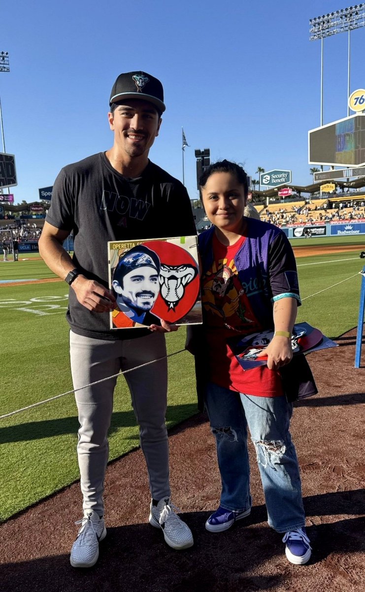 virosebud's tweet photo. An absolute dream come true yesterday all thanks to Derrick Hall &amp; the entire Dbacks organization.

I got to meet my favorite baseball player, Corbin Carroll. I was also able to gift him a painting I did &amp; he was kind enough to sign an extra one as well💜 A day I'll never forget. https://t.co/yMGRbsJ1Qt
