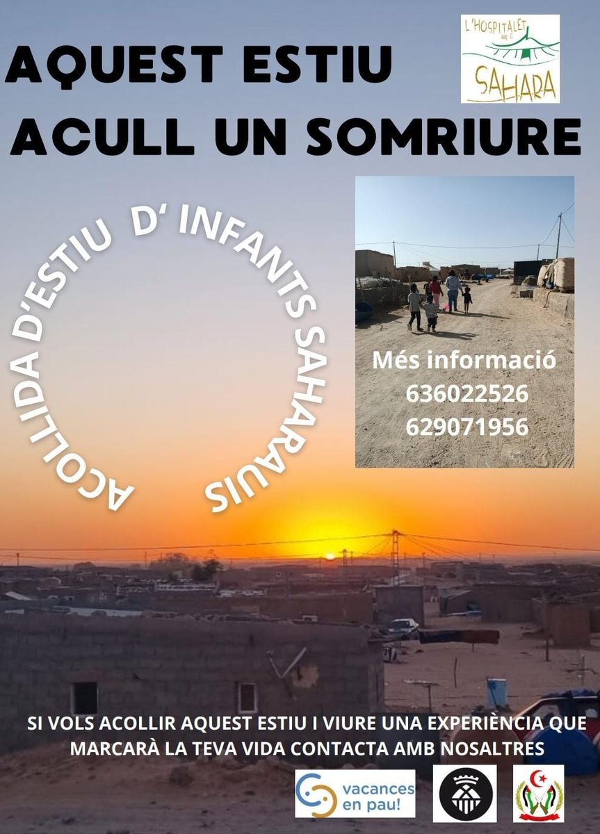 Ja falta poc per tornar a tenir entre nosaltres somriures sahrauís.
#VacancesEnPau és tota una experiència, que ens agrada compartir. Si vols saber si ets candidat-a a l'acollida, contacta amb nosaltres.