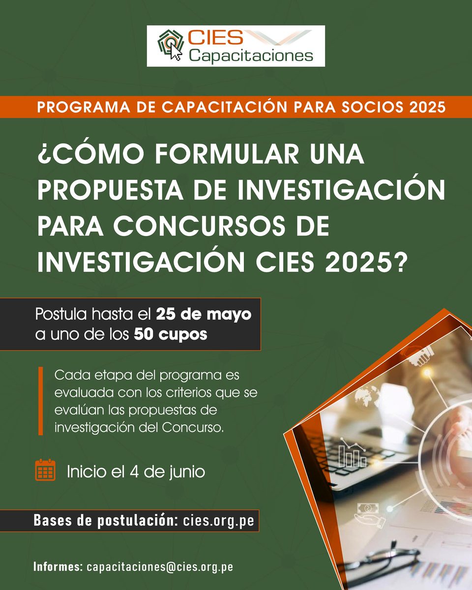 GraduadosEconSM's tweet photo. CONVOCATORIA A BECAS DEL CURSO SOBRE INVESTIGACIÓN 2025

Fecha de postulación:
 ⌛️ Hasta el 25 de mayo
Clases:
 🗓️ 04, 06, 09, 11 y 13 de mayo
🕛 6:00 pm a 9:00 pm

👉🏼 Postular: https://t.co/Vrul6ajr78

🔗 Más información: https://t.co/uyijqJEH53

#GraduadosEconomíaUNMSM https://t.co/zpoopabpWP