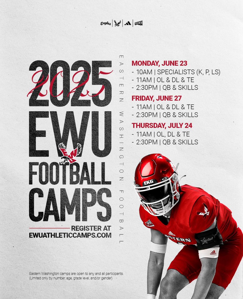 CoachBThomas (@coachthomas_bt) on Twitter photo Camps Are The Way To Get The Offer You Want, If You Arenβt Afraid To Compete, This Is Your Opportunity. DONβT GO ON VACATION THIS SUMMER COME TO CAMP AND CREATE VALUE FOR YOURSELF! <a href="/EWUFootball/">EWU Football π</a> Camps on June 23rd, June 27th,July 24th!RegistrationLink:πewufootball.totalcamps.com/shop/EVENT Camps Are The Way To Get The Offer You Want, If You Arenβt Afraid To Compete, This Is Your Opportunity. DONβT GO ON VACATION THIS SUMMER COME TO CAMP AND CREATE VALUE FOR YOURSELF! <a href="/EWUFootball/">EWU Football π</a> Camps on June 23rd, June 27th,July 24th!RegistrationLink:πewufootball.totalcamps.com/shop/EVENT