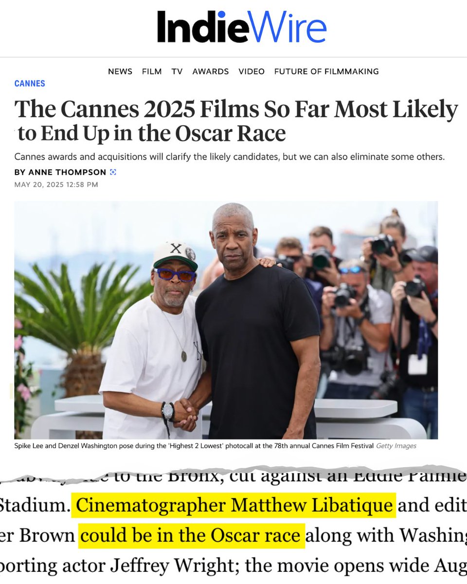 AFIConservatory's tweet image. Spike Lee’s new film HIGHEST 2 LOWEST, starring Denzel Washington, debuted at #Cannes yesterday, and Oscar buzz is already building for cinematographer and AFI alum Matthew Libatique. 🙌 #AFIAlumni