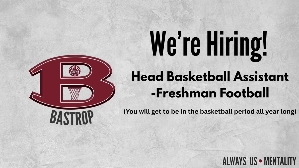 Bastrop Bears Hoops (@bhsbearhoops) on Twitter photo 🚨 Job Opportunities 🚨
Opportunity for growth! A chance to help create a winning culture and grow a program. Who is next?
APPLY!
dhobbs@bisdtx.org 🚨 Job Opportunities 🚨
Opportunity for growth! A chance to help create a winning culture and grow a program. Who is next?
APPLY!
dhobbs@bisdtx.org