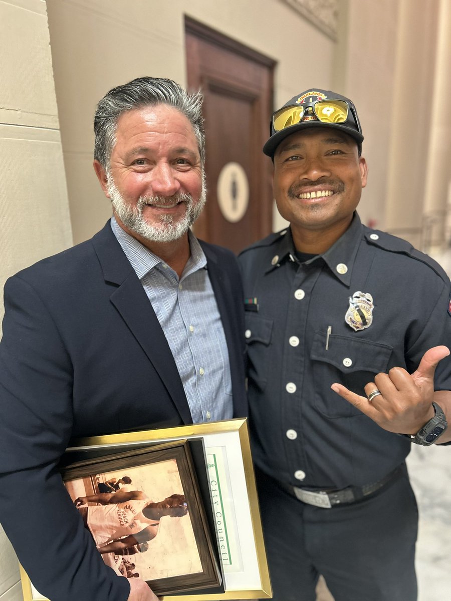 OaklandFireCA's tweet photo. This afternoon Retired #OFD Member Kevin Nuuhiwa was recognized in the Council Chambers as the City declared May 2025 as Asian American, Native Hawaiian, And Pacific Islander Heritage Month. Kevin was Honored for his 40 year Contribution To The Culture &amp; Vibrancy Of Oakland. https://t.co/2p0JL1nN4f
