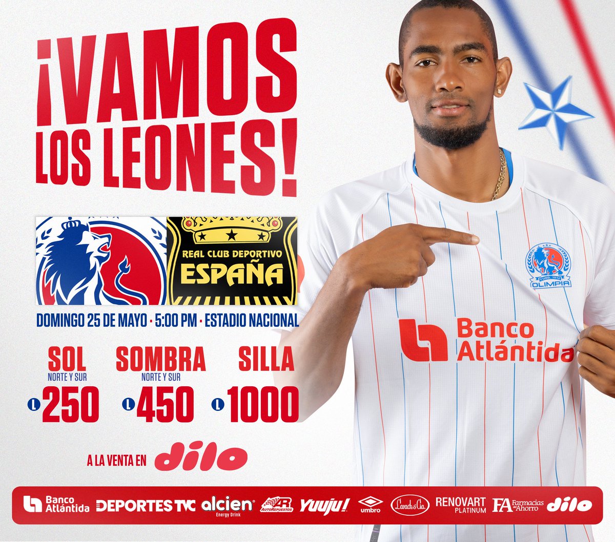 Olimpista, ya disponible en <a href="/dilohonduras/">Dilo</a> la boleteria para el duelo de la Gran Final. 🦁

🎟️ Sol: L 250
🎟️ Sombra: L 450
🎟️ Silla: L 1000

Como en todo momento, ¡vamos todos juntos! 🫡