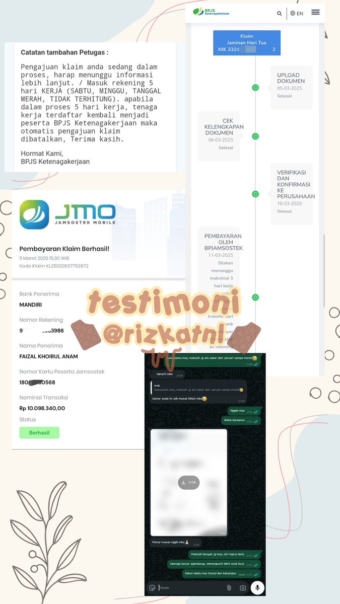 rizkatnl's tweet photo. Maaf hiatus lama, data pada ilang nyisa segini aja😭 testi bisa cek sepuasnya yaaa
#lacakkpj #bpjsketenagakerjaan #jamsostek #klaimjht #klaimbpjs #klaimbpjstk #bpjstk #testimoni #testirizkatnl https://t.co/R7z7G79gy9