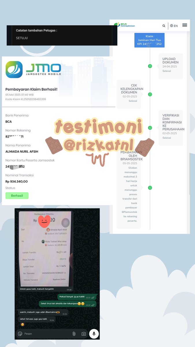 rizkatnl's tweet photo. Maaf hiatus lama, data pada ilang nyisa segini aja😭 testi bisa cek sepuasnya yaaa
#lacakkpj #bpjsketenagakerjaan #jamsostek #klaimjht #klaimbpjs #klaimbpjstk #bpjstk #testimoni #testirizkatnl https://t.co/R7z7G79gy9