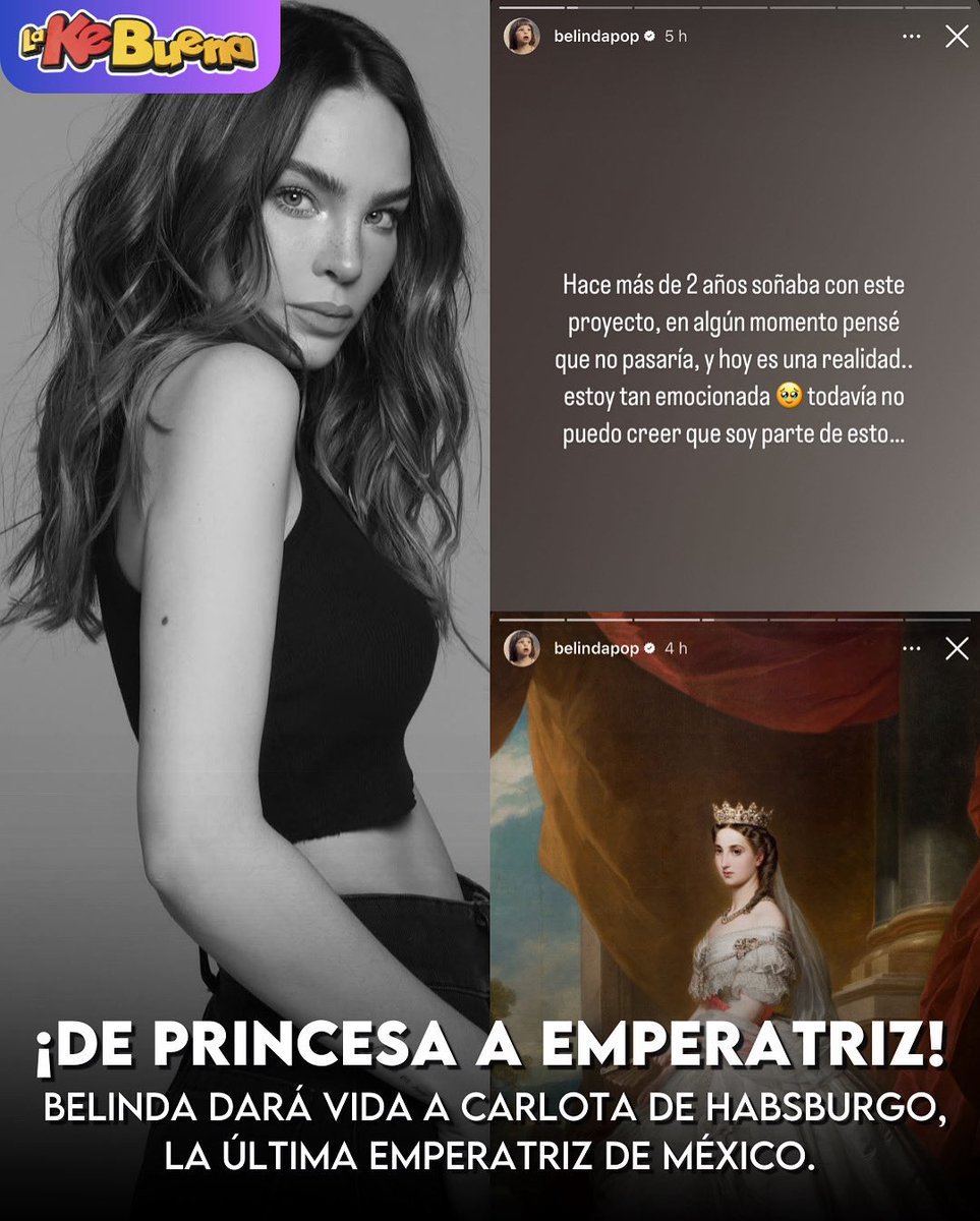 Belinda confirmó a través de sus redes sociales que dará vida a Carlota de Habsburgo en la serie “Carlota” que abordará la vida de la primera y única emperatriz mexicana ⚡️ 

#lakebuenamty #aquisuena #belinda #carlota #emperatriz