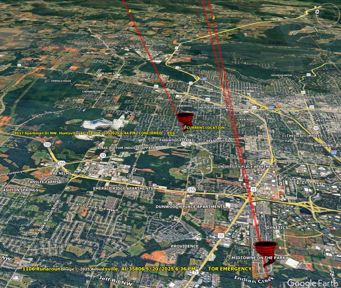 STORM_GPS_2's tweet image. At 644 PM CDT , a confirmed large and extremely dangerous tornado was located over University Of Alabama In Huntsville , or near Huntsville , moving east at 30 Miles Per Hour. This is a PARTICULARLY DANGEROUS SITUATION. TAKE COVER NOW! #alWX