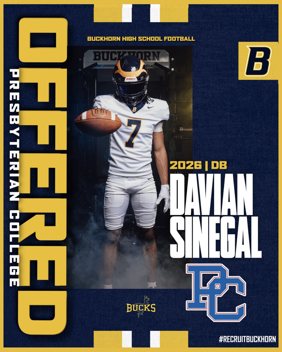 Buckhorn Football (@bucks_football1) on Twitter photo Congratulations to Davian Sinegal on earning an offer from Presbyterian College!
#beELITE | <a href="/RecruitBuckhorn/">Buckhorn Football Recruiting</a> Congratulations to Davian Sinegal on earning an offer from Presbyterian College!
#beELITE | <a href="/RecruitBuckhorn/">Buckhorn Football Recruiting</a>