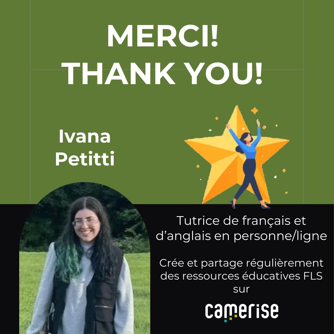 Thanks to Ivana Petitti, French and English tutor in-person and online, who creates and shares free FSL resources on #Camerisefslhub.