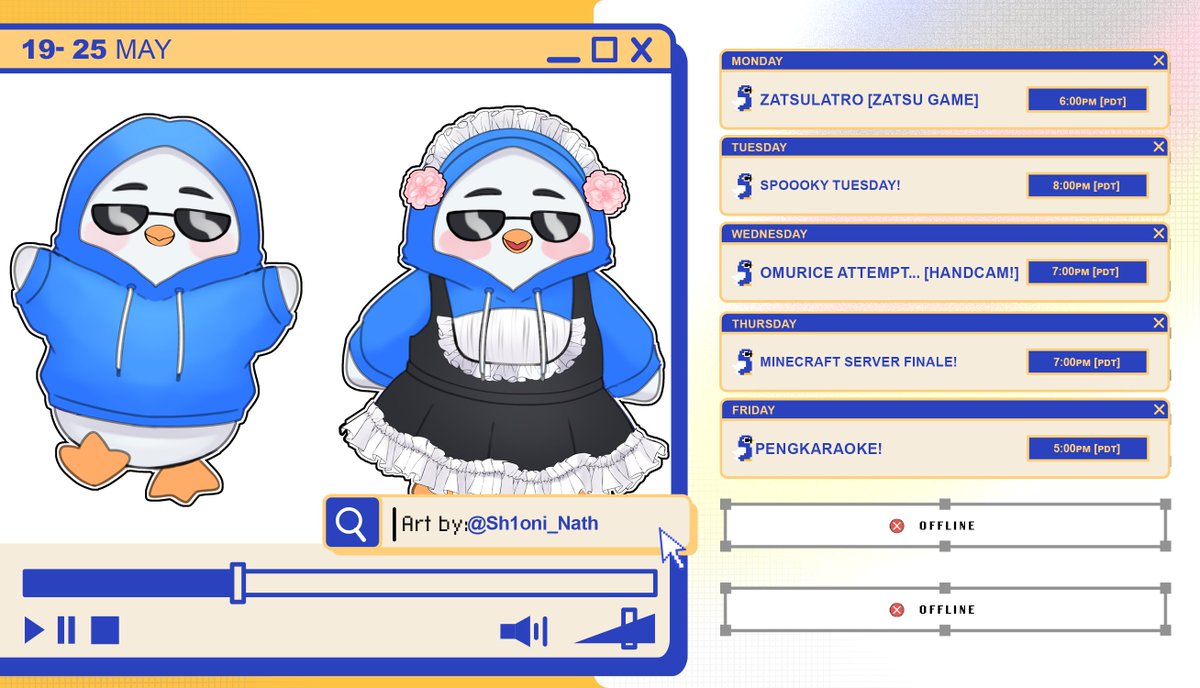 PengieVT's tweet photo. 🧊STREAM SCHEDULE🧊
BANGER WEEK INCOMING!🐧💙
This week will be a blast! We have Cooking Handcam (first time making omurice), a Minecraft event, and KARAOKE!
Let's have fun this week!💙
🎨: #PengiePalette
🔴: #Pengietime
🐧: #Penglins https://t.co/dM32GPxDrd