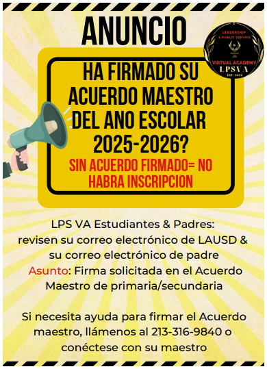 SLPSVA's tweet photo. ATTENTION LPS VA FAMILIES!

Have you signed the 2025–2026 Master Agreement yet?
 No signed agreement = No enrollment
Please check your LAUSD and parent emails for a message titled:
 “Signature requested on Elementary/Secondary Master Agreement”
Call us at 213-316-9840 for help. https://t.co/Hidq51GtDY