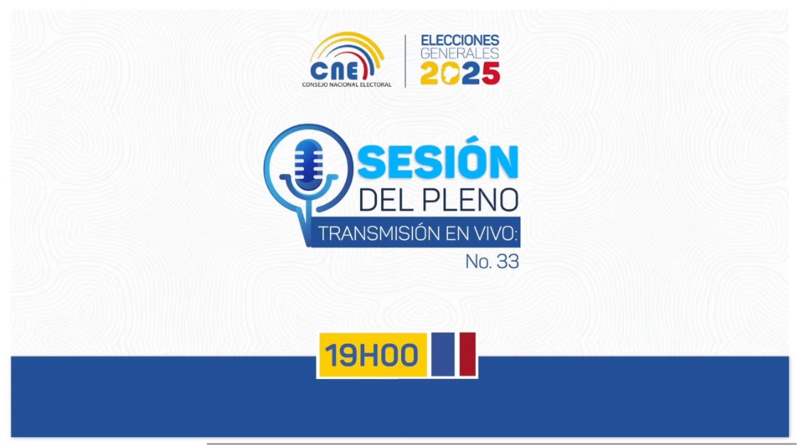 AHORA | Se instala la sesión ordinaria No. 33 del #PlenoCNE de manera virtual.  

Siga la transmisión en directo. ⤵️

youtube.com/live/8Xd9J1lEe…