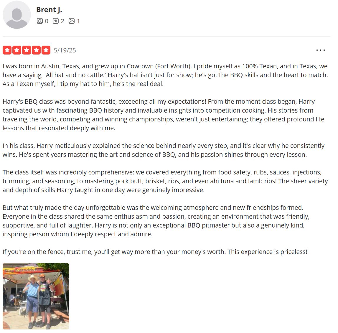 "All hat and no cattle?" Not in my class. Brent from Fort Worth brought his Texas pride and left with BBQ knowledge, new friends, and fire in his belly. 🔥
Appreciate the kind words, my friend.
#SlapYoDaddyBBQ #BBQClass #HarrySoo #TexasBBQ #FromZeroToHero