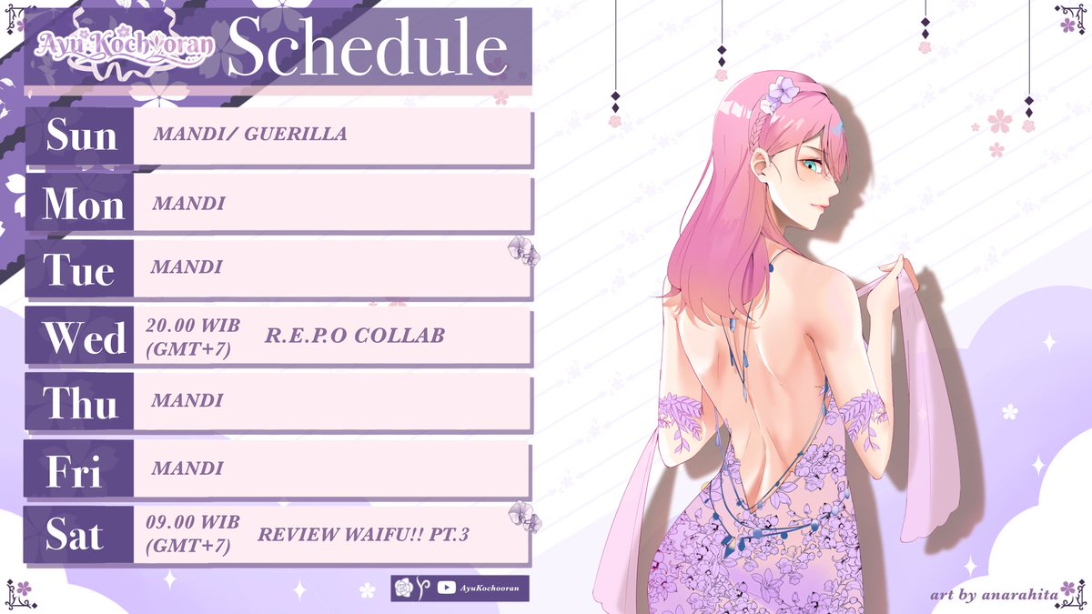 AyuKochooran's tweet photo. π Weekly Schedule π
19 - 25 Mei 2025 β¨
vtuber pemberani Main REPO????
π Hashtag π
General β #AyuKochooran
Live β #AyuonAir
Clip β #AyuKlip
Meme β #AyuKetawa
Fanart β #Chooretan https://t.co/dRz7GKce9f