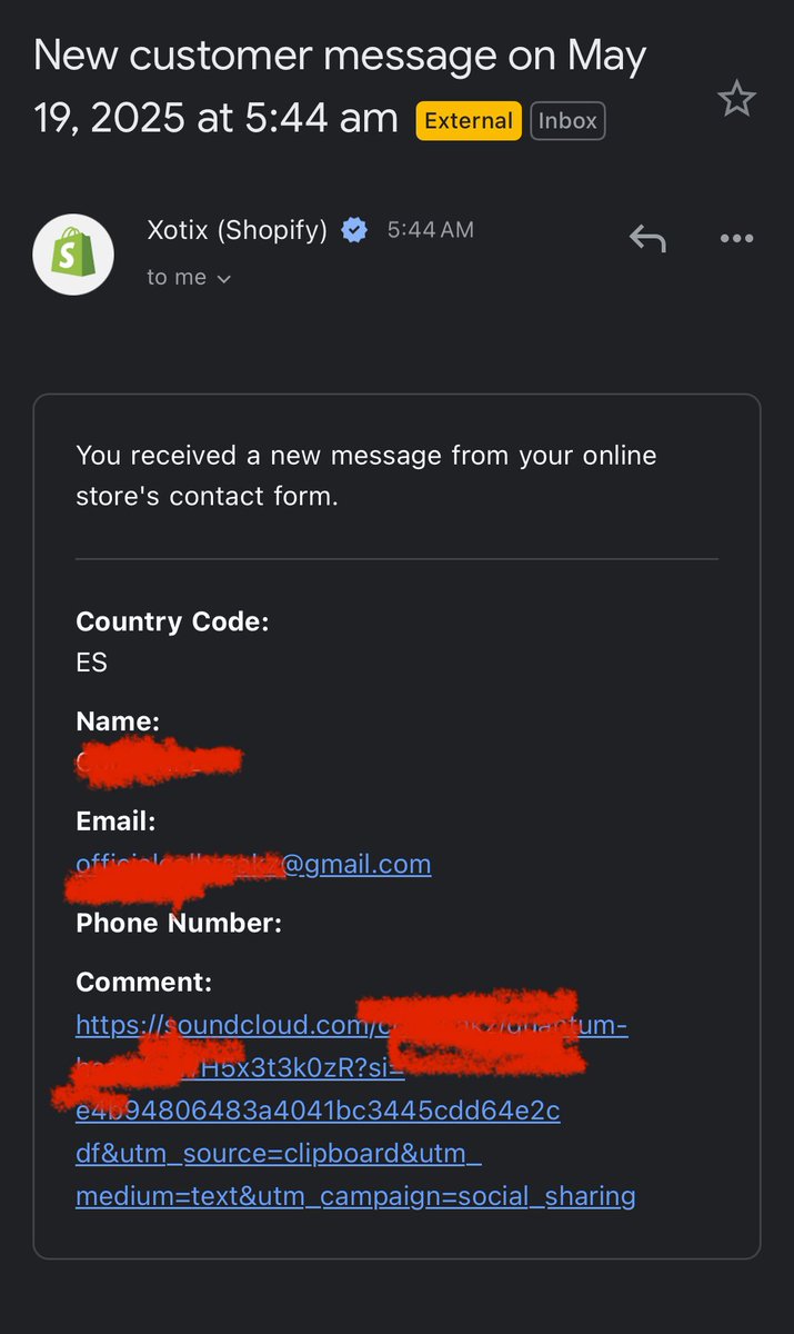 Someone sent unreleased music via our Shopify support email