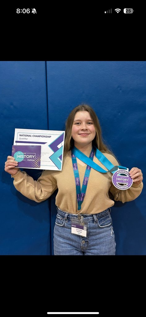 Wishing the best of luck to Jacqueline Taschwer as she competes in the Great History Challenge National Championship in Orlando, FL, May 23–25! 🏆📖