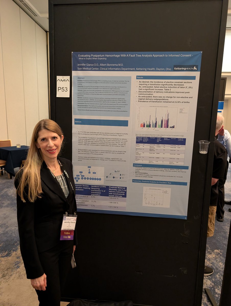 Jennifer Glance, Kettering Health CI fellow - used informatics tools like fault trees to reduce mischaracterization of post partum transfusion risk and improve informed consent. CI fellows have insight into why mischaracterizations of patients occur and can help fix them. #cic25