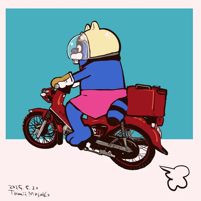 妻が描いてくれたバイクに乗ってる俺。 