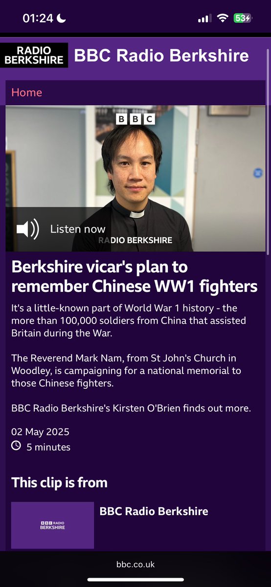 Mark Nam (@marknam) on Twitter photo Really grateful to <a href="/BBCBerkshire/">BBC Berkshire</a> for posting my interview up on BBC Sounds. Hoping it will be the first of many more positive updates, as we strive to have a permanent memorial created in honour of the Chinese Labour Corps!
<a href="/oxforddiocese/">Diocese of Oxford</a> <a href="/ndawards/">National Diversity Awards</a>
bbc.co.uk/programmes/p0l… Really grateful to <a href="/BBCBerkshire/">BBC Berkshire</a> for posting my interview up on BBC Sounds. Hoping it will be the first of many more positive updates, as we strive to have a permanent memorial created in honour of the Chinese Labour Corps!
<a href="/oxforddiocese/">Diocese of Oxford</a> <a href="/ndawards/">National Diversity Awards</a>
bbc.co.uk/programmes/p0l…