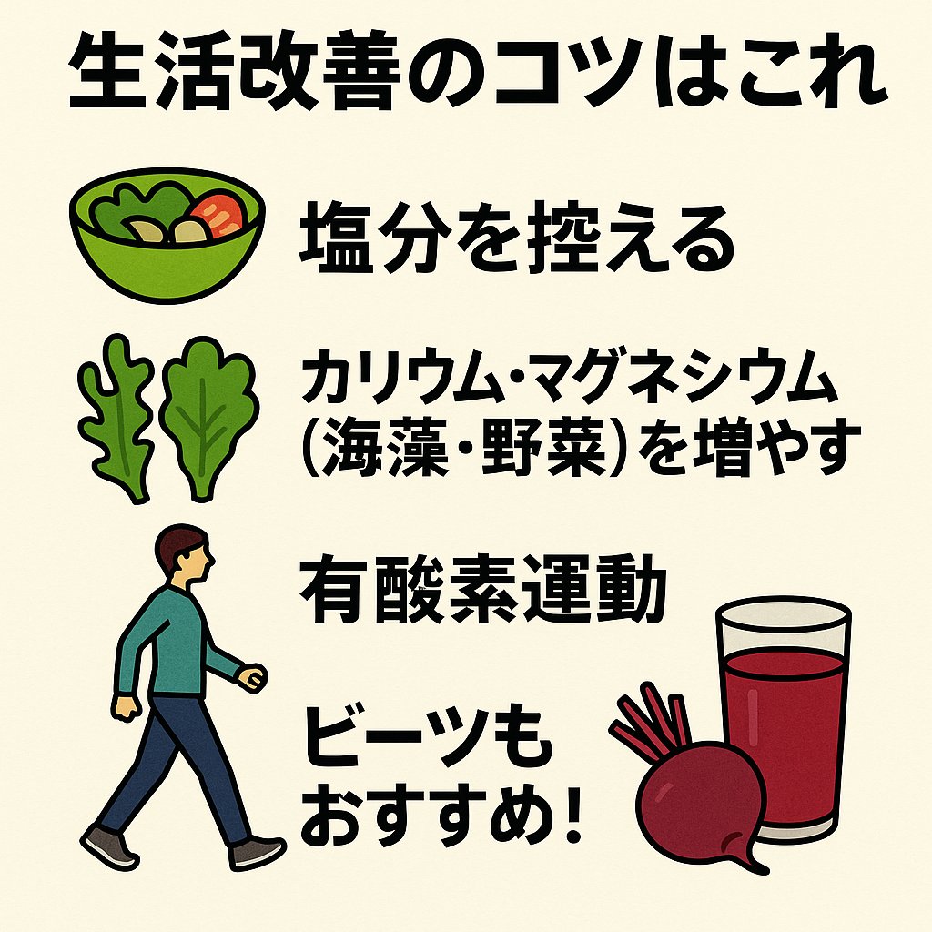 sakinotetsufumi's tweet photo. 血圧が少し高い…でも薬はできれば飲みたくない。
そんなあなたに医師が伝える「正しい対処法」。
ポイントは👇
✔まずは“毎日リラックスした状態”で測定
✔2〜3週間、記録をとる
✔続くようなら生活改善 or 薬の検討
生活改善のコツはこれ👇
🥗 塩分を控える
🥬 カリウム・マグネシウム（海藻・野菜）を増やす
🚶 有酸素運動
🧃 ビーツもおすすめ！
💡「DASH食」で血圧が改善した研究も有名📚
薬を始めるのは最後の選択肢！
まずは日々の習慣から整えてみよう。
#血圧 #高血圧 #健康習慣