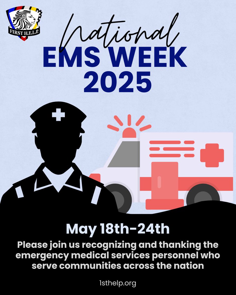 1sthelporg's tweet image. This week, join us in celebrating our EMS professionals who serve our community with skill, courage, and compassion. 

We want to thank all the EMTs and paramedics who help save lives every day! 

#FirstHELP #WhiteHELP #FirstResponders