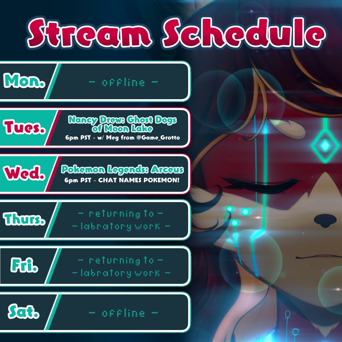 Cranberri Inari ๐ฆ ๐๐ฉต || VTUBER (@cranberri_inari) on Twitter photo very professional streamer I am I TOTALLY FORGOT TO MAKE A SCHEDULE THIS WEEK SORRY BOGGARDS!!
No Art stream this week as I've really gotta focus, but we'll be playing more Pokemon Legends Arceus tomorrow, and NANCY DREW with <a href="/megagates_gg/">Meg The Slime โ @game_grotto</a> in 30 MINS!!!
twitch.tv/cranberri_inari very professional streamer I am I TOTALLY FORGOT TO MAKE A SCHEDULE THIS WEEK SORRY BOGGARDS!!
No Art stream this week as I've really gotta focus, but we'll be playing more Pokemon Legends Arceus tomorrow, and NANCY DREW with <a href="/megagates_gg/">Meg The Slime โ @game_grotto</a> in 30 MINS!!!
twitch.tv/cranberri_inari