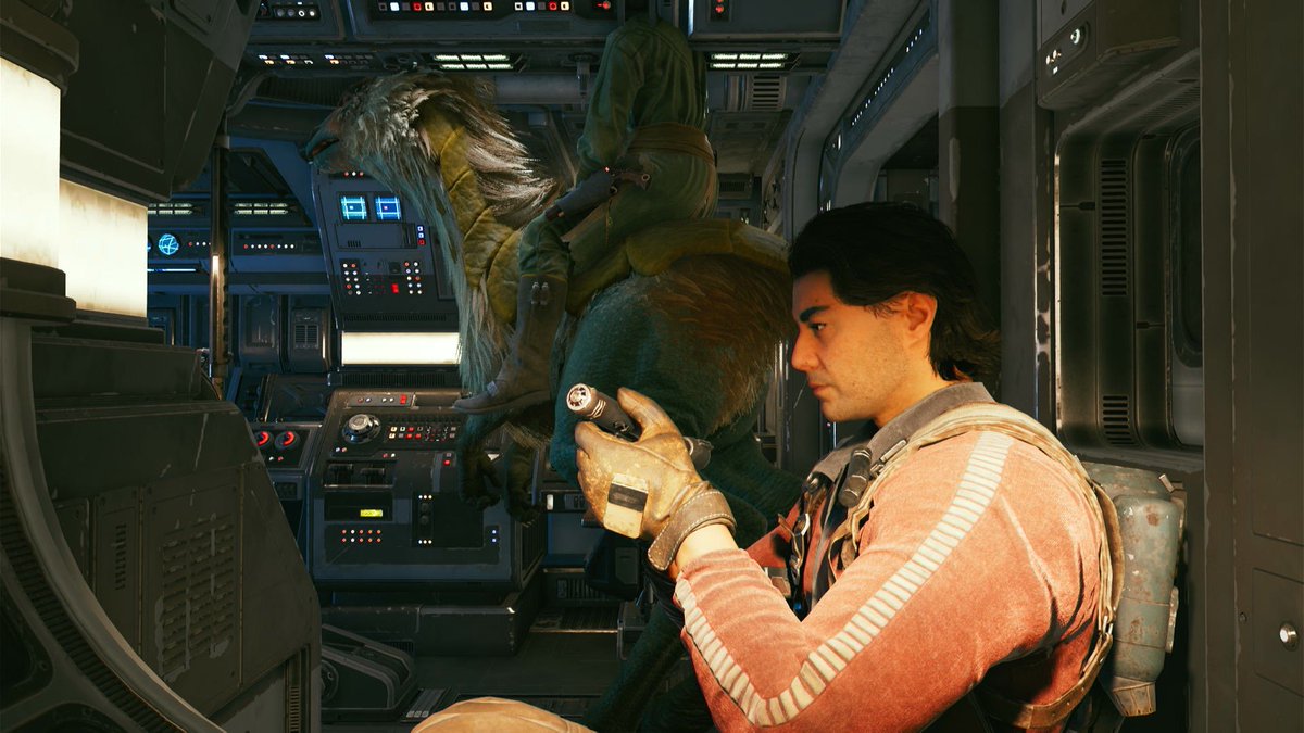 Anonomopototo's tweet photo. Bode Akuna ignoring all of the Nekkos Cal keeps bringing on the Mantis. #StarWarsJediSurvivor #BodeAkuna https://t.co/3uspJNBBvC