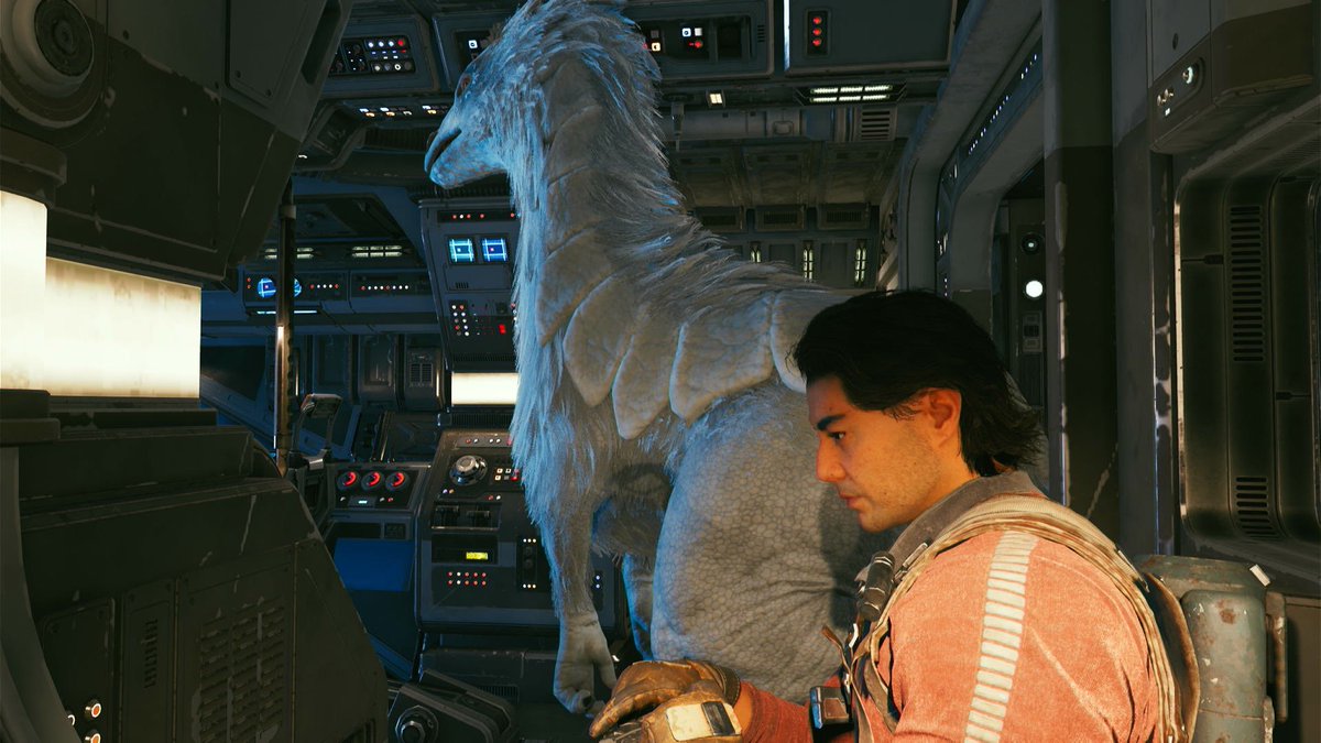 Anonomopototo's tweet photo. Bode Akuna ignoring all of the Nekkos Cal keeps bringing on the Mantis. #StarWarsJediSurvivor #BodeAkuna https://t.co/3uspJNBBvC