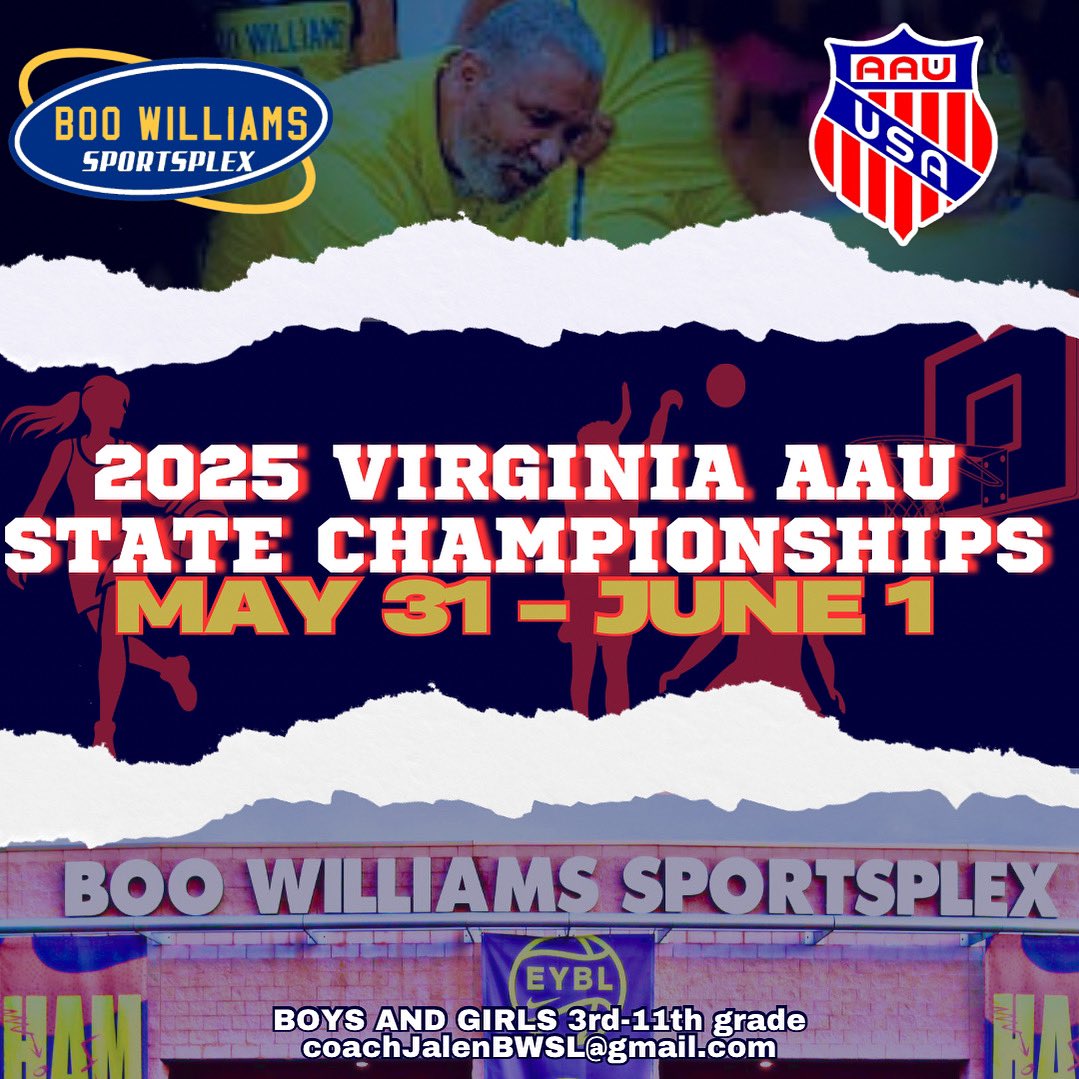 Boo Williams (@boowilliamsaau) on Twitter photo WHO RUNS VA?
2025 VIRGINIA STATE CHAMPIONSHIPS
May 31st - June 1st
Boys and Girls 3rd-11th Grade
Boo Williams Sportsplex
Must have AAU cards and Rosters on AAU
$225
basketball.exposureevents.com/229376/virginiโฆ
Please Contact me for any questions!
Jalen Donahoo
757-726-3911
CoachJalenBWSL@gmail.com WHO RUNS VA?
2025 VIRGINIA STATE CHAMPIONSHIPS
May 31st - June 1st
Boys and Girls 3rd-11th Grade
Boo Williams Sportsplex
Must have AAU cards and Rosters on AAU
$225
basketball.exposureevents.com/229376/virginiโฆ
Please Contact me for any questions!
Jalen Donahoo
757-726-3911
CoachJalenBWSL@gmail.com