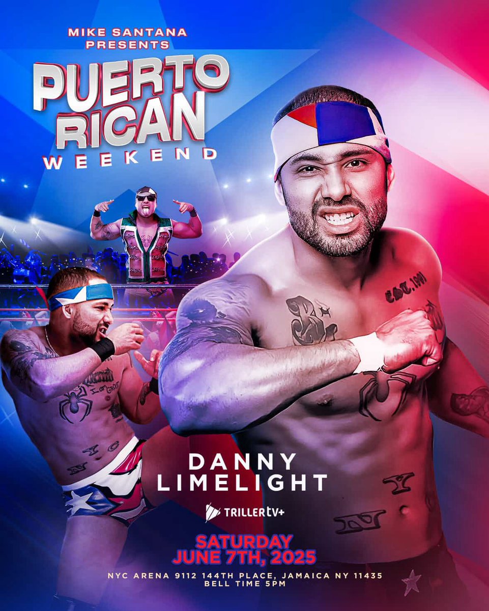 Danny LimeLight (@dannylimelight) on Twitter photo Mi Gente! I’m Making my <a href="/HOGwrestling/">House Of Glory Wrestling</a> debut at <a href="/Santana_Proud/">Mike SANTANA🇵🇷</a> Presents: Puerto Rican Weekend in NYC!
I’ve been waiting a long time for this.
Get your tickets now:
Hogwrestling.net Mi Gente! I’m Making my <a href="/HOGwrestling/">House Of Glory Wrestling</a> debut at <a href="/Santana_Proud/">Mike SANTANA🇵🇷</a> Presents: Puerto Rican Weekend in NYC!
I’ve been waiting a long time for this.
Get your tickets now:
Hogwrestling.net