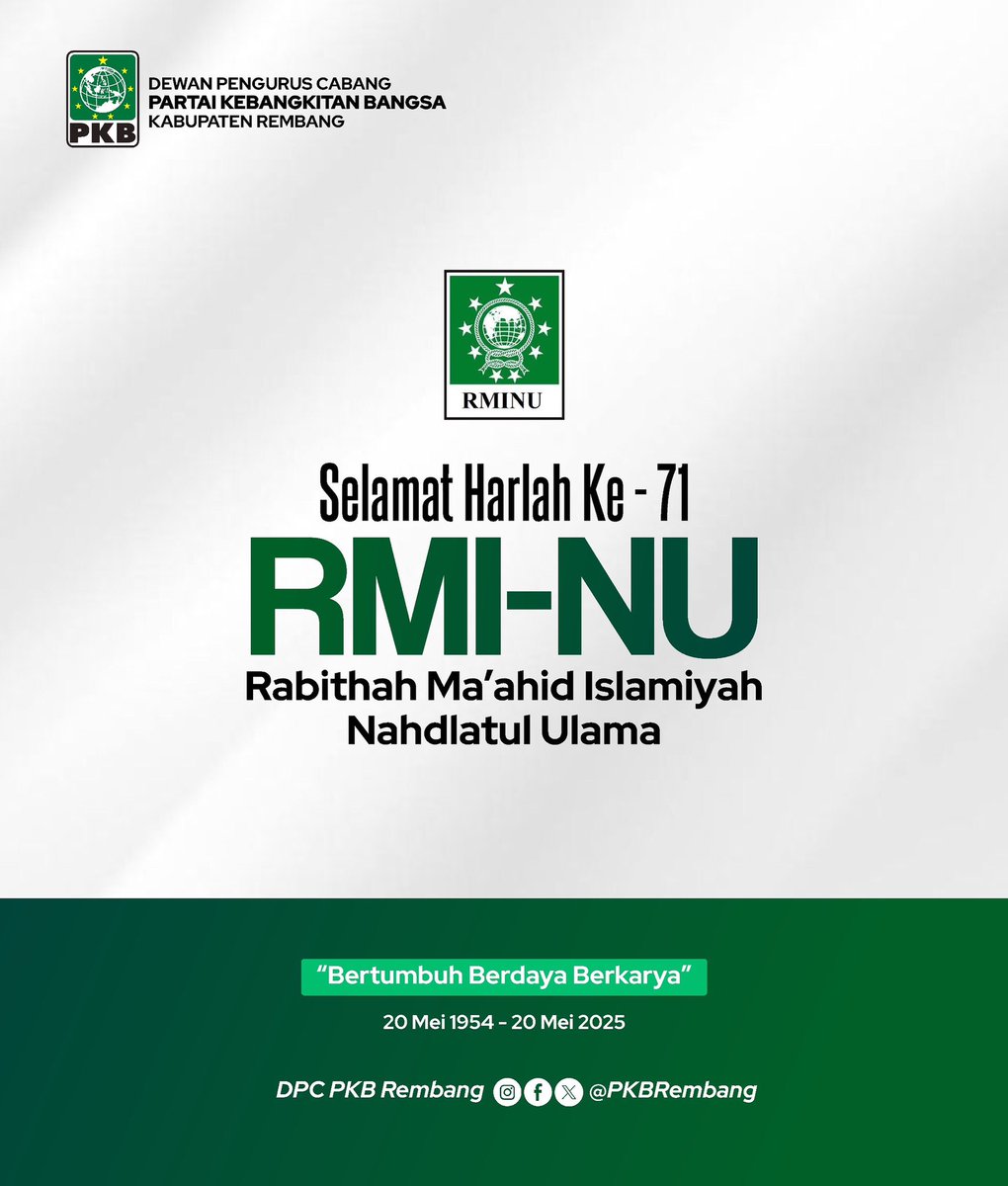 PKBRembang's tweet photo. Selamat Harlah Ke-71 RMI-NU, Bertumbuh Berdaya Berkarya. https://t.co/ucFOB3qr1w