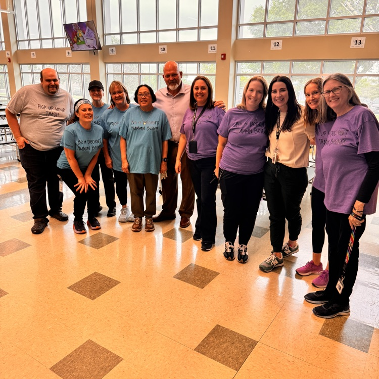 GretnaMiddleSch's tweet photo. To celebrate the administrators' birthdays some of the staff wore shirts with their admins' favorite sayings: Pick up trash and Be a decent human being!  A great day celebrating! https://t.co/uCHZY5jrTz