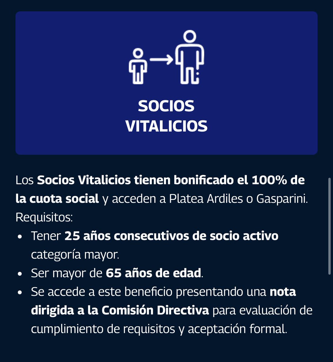 flascano10's tweet photo. @FacuGomez93 Sin que este en el Estatuto. De esta manera si arrancaste a los 18 años y tenes 25 consecutivos no serias vitalicio sino hasta tener 65… Un poco es lógico porque con la expectativa de vida de hoy en día podrías ser vitalicio a los 43 y capaz ir 40 años sin pagar a la cancha https://t.co/sy1y387Xp0