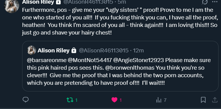 barsareonme's tweet photo. @bronwenlthomas i'll add to this you really are mentally sick, and i would be surprised if the feds take notice of you. go, and crawl back under your stone, &amp; leave ppl alone. you really need to have a check up, and stop with your insane shit. now go lie down, and take your meds https://t.co/Kq9ih6oEPp