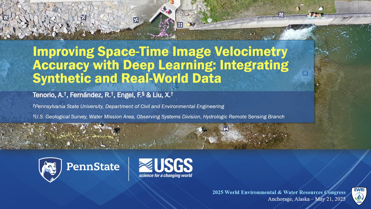 Roberto Fernández (he/él) 🇨🇷 (@icemeanders) on Twitter photo How can we measure flow velocity (thus discharge) with videos of the river surface? New approach to speed up and enhance image based velocimetry. <a href="/PSUEngineering/">Penn State College of Engineering</a> <a href="/ASCE_EWRI/">EWRI</a> <a href="/USGS_Water/">USGS Water Resources</a> <a href="/USGS/">USGS</a> <a href="/Xiaofeng_Liu19/">Xiaofeng Liu</a>
Wednesday at 10:30 AM (Room 2). Great work by Alejandro Tenorio! How can we measure flow velocity (thus discharge) with videos of the river surface? New approach to speed up and enhance image based velocimetry. <a href="/PSUEngineering/">Penn State College of Engineering</a> <a href="/ASCE_EWRI/">EWRI</a> <a href="/USGS_Water/">USGS Water Resources</a> <a href="/USGS/">USGS</a> <a href="/Xiaofeng_Liu19/">Xiaofeng Liu</a>
Wednesday at 10:30 AM (Room 2). Great work by Alejandro Tenorio!