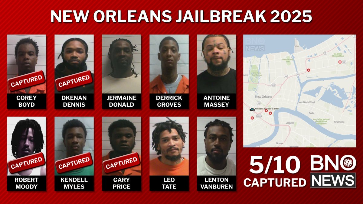BREAKING: Police capture 5th escaped inmate in New Orleans, 5 others still at large