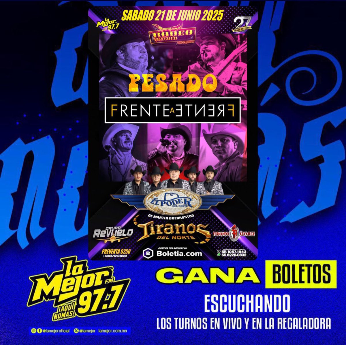 LaMejor's tweet photo. No te quedes fuera de este gran evento 🎶🤠 En #LaMejor tenemos tus accesos para #Pesado y #ElPoderDelNorte frente a frente en el #RodeoTexcoco 🤩🙌🏼
Gana escuchando nuestros turnos en vivo 📻 o en la regaladora 🚙 https://t.co/jchdXaBcXd