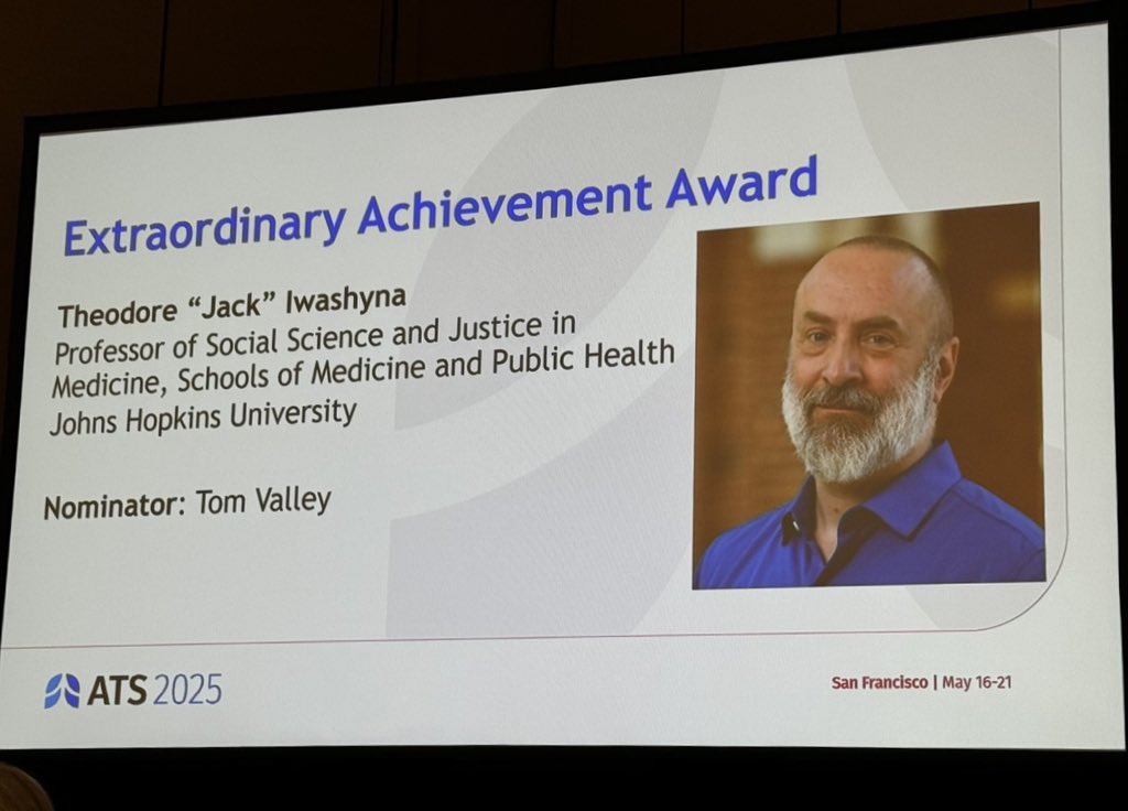 Hopkins Pulmonary and Critical Care Medicine (@hopkinspccm) on Twitter photo Congratulations to Dr. Jack Iwashyna on receiving the Extraordinary Achievement Award from <a href="/ATSCritCare/">ATS Crit Care</a> So well-deserved 👏👏👏 Congratulations to Dr. Jack Iwashyna on receiving the Extraordinary Achievement Award from <a href="/ATSCritCare/">ATS Crit Care</a> So well-deserved 👏👏👏