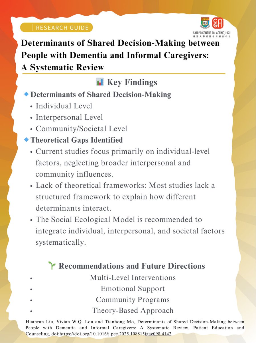 🧠 點解認知症患者同家庭照顧者之間嘅共同決策咁困難？
📖 閱讀全文🔗doi.org/10.1016/j.pec.…

#認知症 #家庭照顧 #心理健康 #共同決策 #社區支援 #老齡化社會 #社會服務 #精神健康 #家人關係