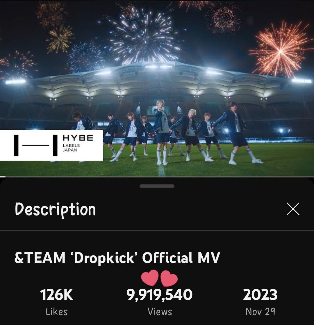andteam_charts_'s tweet image. [INFO 05/21/25] &amp;lt;09:54AM JST&amp;gt;

&amp;amp;TEAM "Dropkick" Official MV has surpassed 9.9M views on YouTube. 

Keep streaming, LUNÉ! Let’s hit 10 million views together! 🔓
🔗: youtu.be/AWawgm20UBc

#Dropkick #FirstHowling_NOW #andTEAM @andTEAMofficial