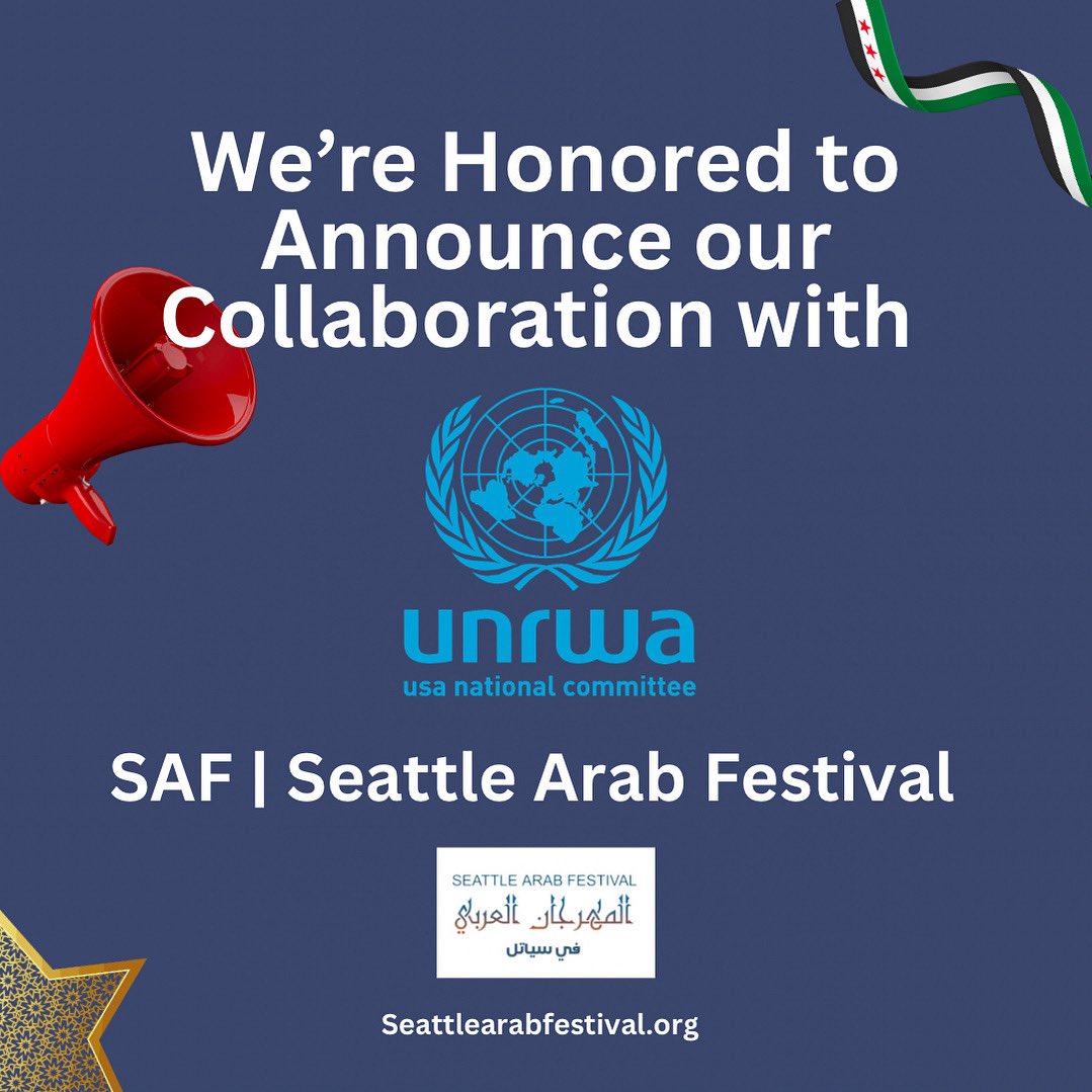 SeattleArab's tweet photo. We’re proud to partner with @UNRWAUSA for SAF 2025, happening July 19–20 at Seattle Center!

Join their mission to support Palestine refugees and volunteer at their booth during the festival.

#SAF2025 #UNRWAUSA #SeattleArabFestival #VolunteerForPalestine #ArabCulture https://t.co/UbCehfBMKj