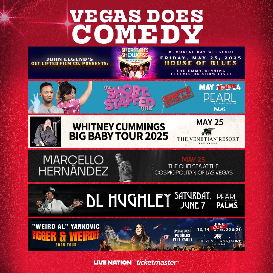 LiveNationVegas's tweet photo. Your mission, should you choose to accept it, is to peruse the latest #VegasDoesComedy lineup &amp; do your absolute best to not get overwhelmed with giggles and glee. 😎 

If not, this post will self-destruct, in 3-2… AHHH! Just make the right (and very possible) choice, Las Vegas. https://t.co/0Dbuc5KNEC
