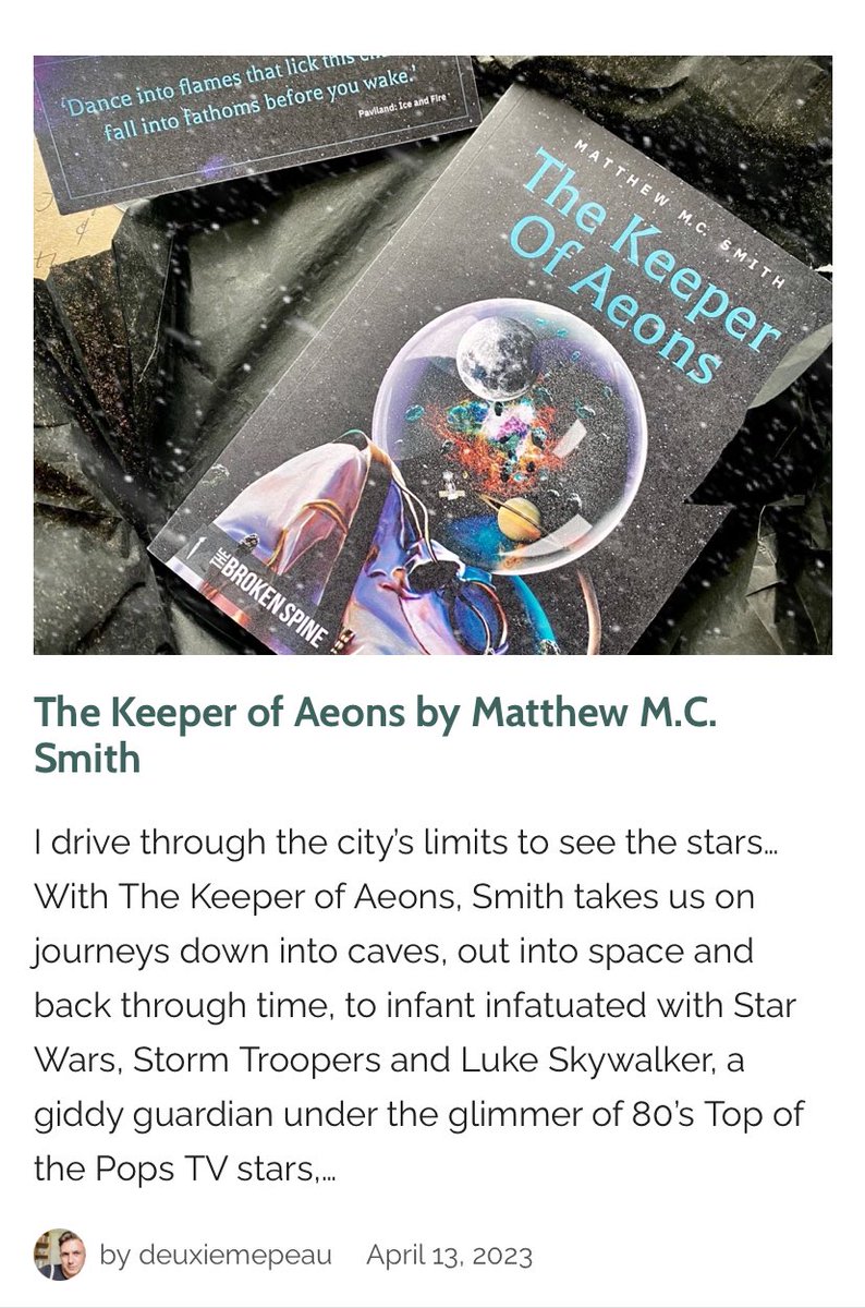 Matthew M C Smith (@matthewmcsmith) on Twitter photo A punchy review of The Keeper of Aeons by the Irish bard himself <a href="/deuxiemepeau/">Damien B. Donnelly</a> <a href="/StormsJournal/">TheStormsJournal</a> <a href="/TopTweetTuesday/">TopTweetTuesday</a>
eatthestorms.com/talk-about-boo… A punchy review of The Keeper of Aeons by the Irish bard himself <a href="/deuxiemepeau/">Damien B. Donnelly</a> <a href="/StormsJournal/">TheStormsJournal</a> <a href="/TopTweetTuesday/">TopTweetTuesday</a>
eatthestorms.com/talk-about-boo…