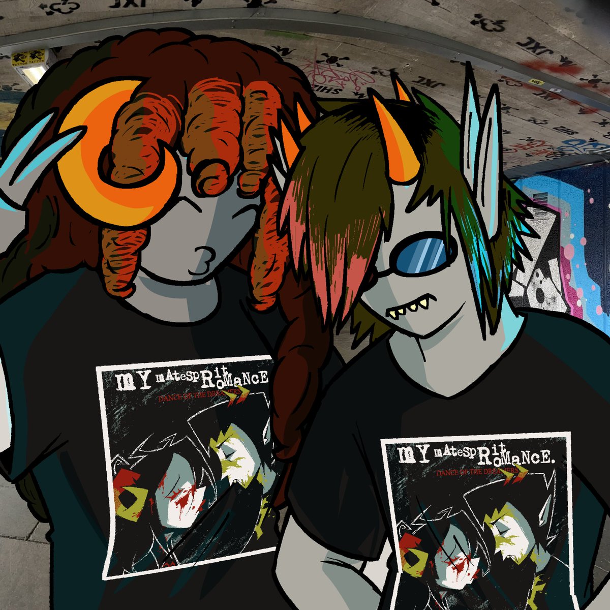 promstuck2025's tweet image. Reminder that we have merch preorders open! Grab any of our screenprinted shirts- including our My Matesprit Romance band T-shirt! When I was... a young grub... my lusus... took me into the city...
==> promstuck2025.bigcartel.com
#homestuck