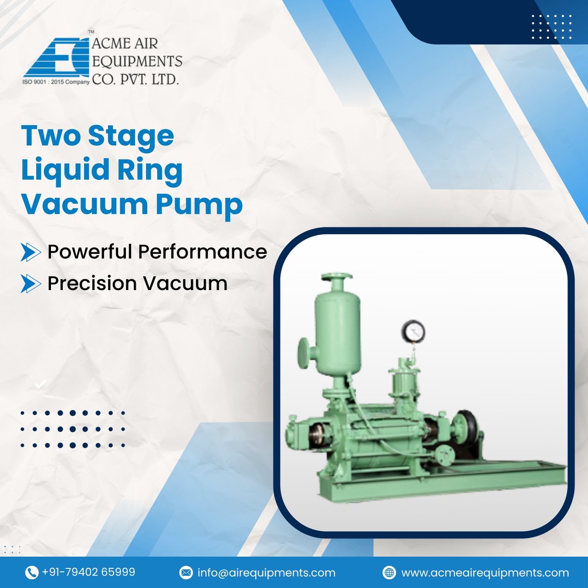 airequipments's tweet photo. Need deeper vacuum?
Our Two Stage Liquid Ring Vacuum Pump hits 35 mm Hg A, ideal for solvent recovery & vapour handling.
visit- https://t.co/4EZd7XiLWc
#acmeairequipment #twostageliquidringvacuumpump #liquidringvacuumpump
#vacuumpump #liquidringcompressor #ringcompressor https://t.co/aMENvmVqWL