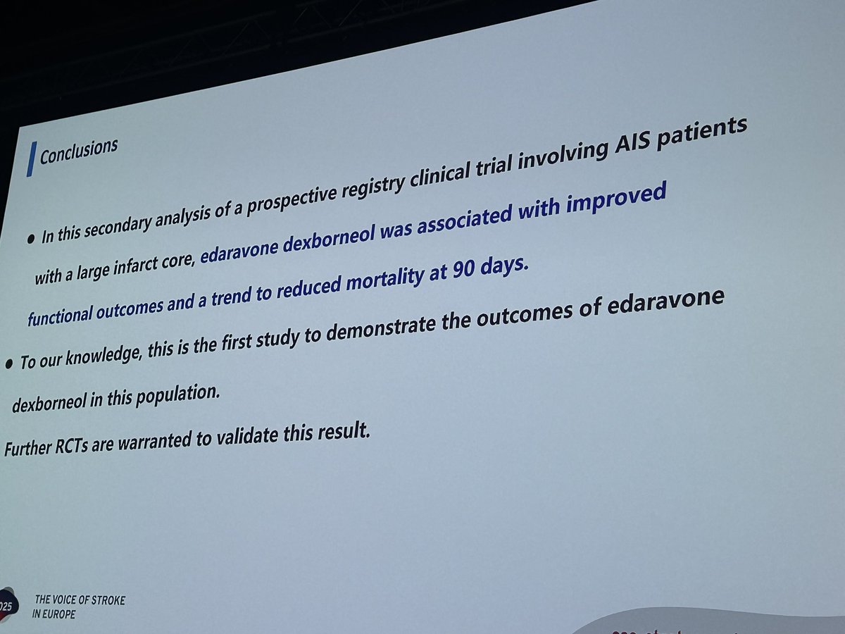 World Stroke Academy (@worldstrokeed) on Twitter photo 🚨Neuroprotective agents in Large Core Strokes
👉🏻 Edaravone + Dexborneol vs usual care
👉🏻 < 14 days of onset
✅ drugs: better functional outcomes at 90 days and trend to lower mortality 🚨Neuroprotective agents in Large Core Strokes
👉🏻 Edaravone + Dexborneol vs usual care
👉🏻 < 14 days of onset
✅ drugs: better functional outcomes at 90 days and trend to lower mortality